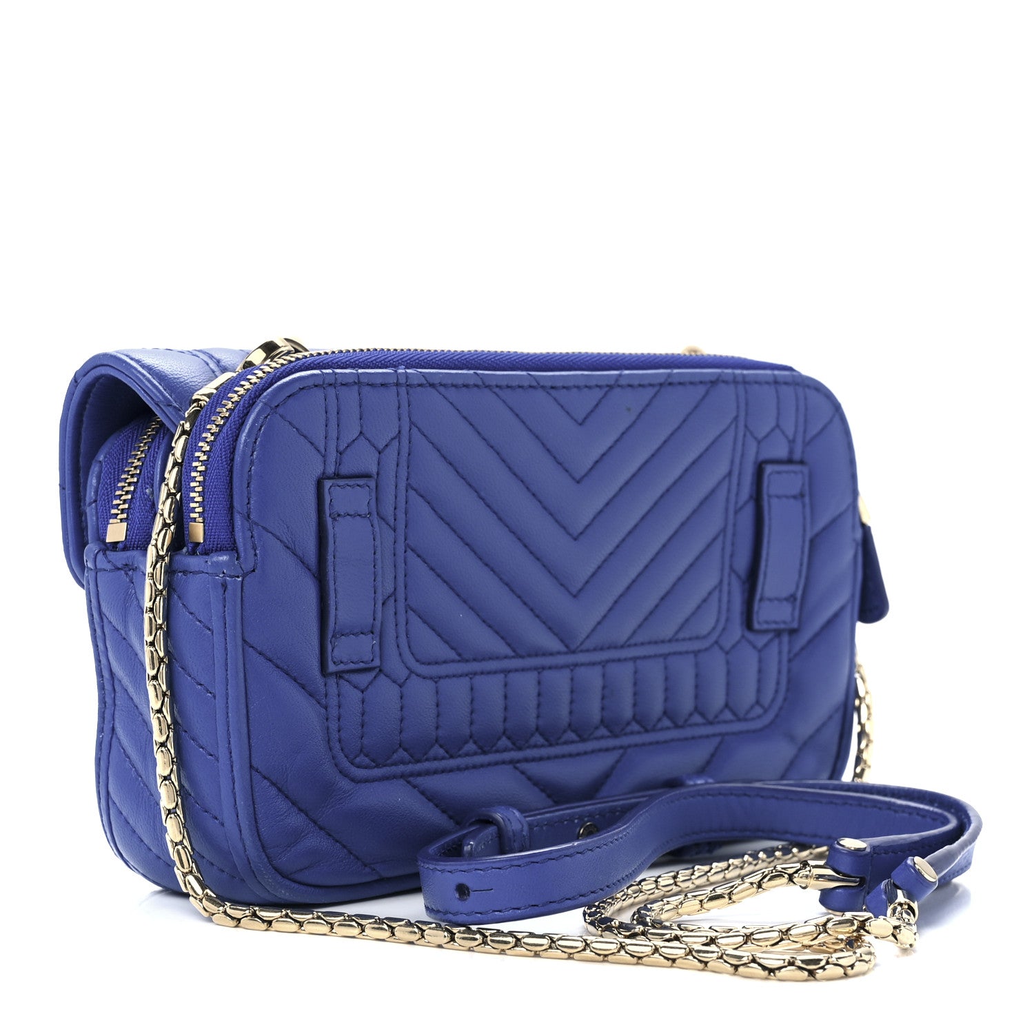 Bulgari Calfskin Quilted Serpenti Forever Belt Bag Blue 3 of 15