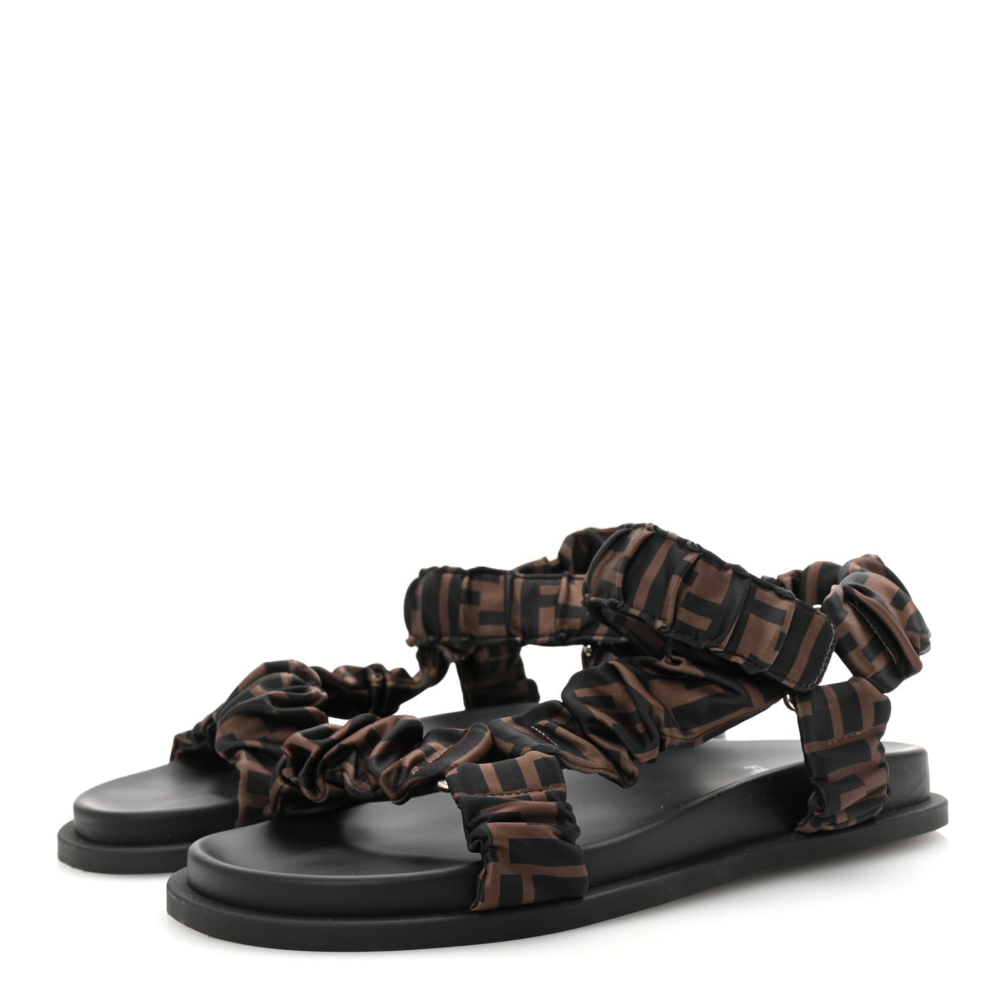 Satin FF Ruched Sandals 39 Tobacco Black