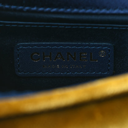 Chanel Velvet Quilted Small Camellia Flap Navy Yellow Charcoal 6 of 9