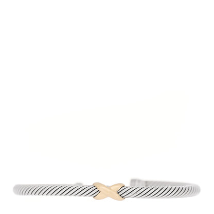 David Yurman Sterling Silver 18K Yellow Gold 4mm X Station Cable Bracelet 1 of 4