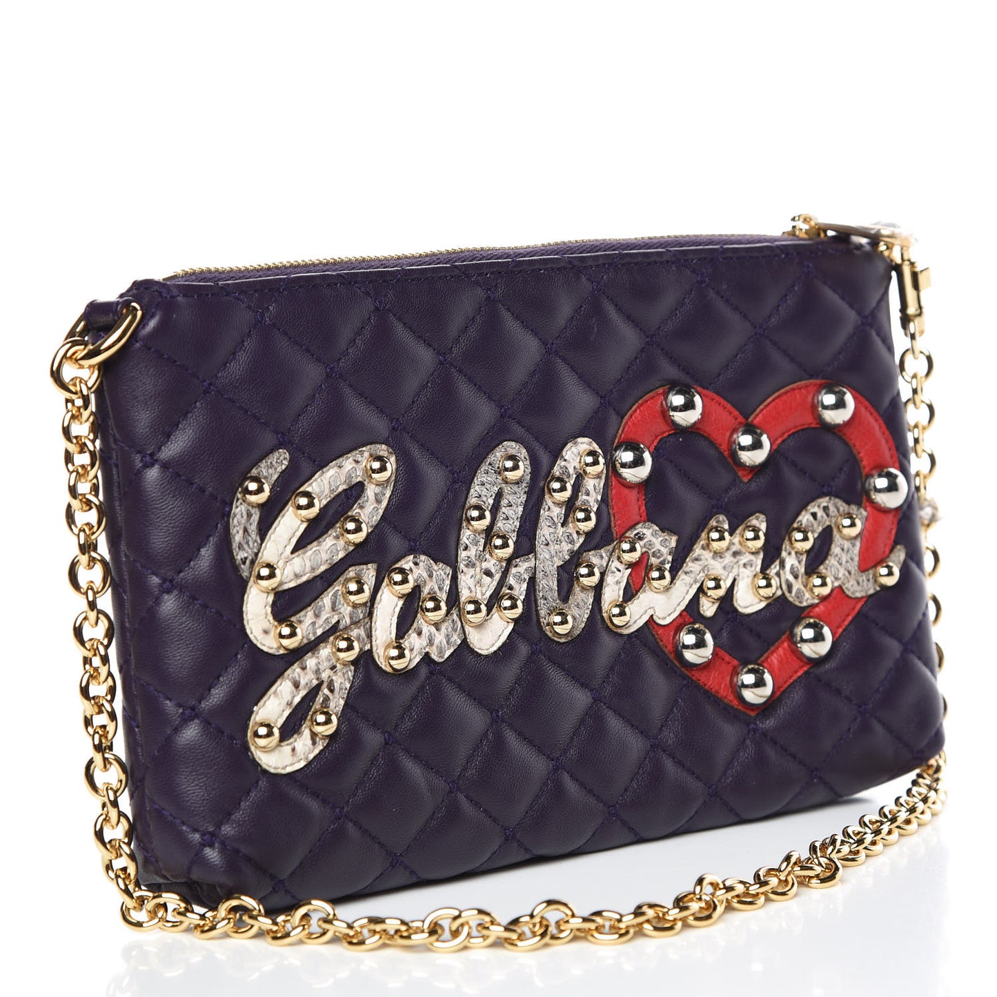 Lambskin Watersnake Embellished Pochette Violet
