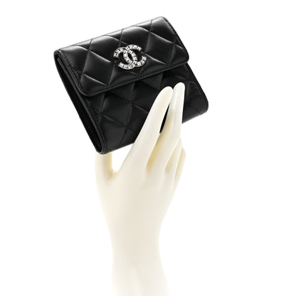 Chanel Lambskin Quilted Baguette Crystal Small Compact Wallet Black 2 of 9