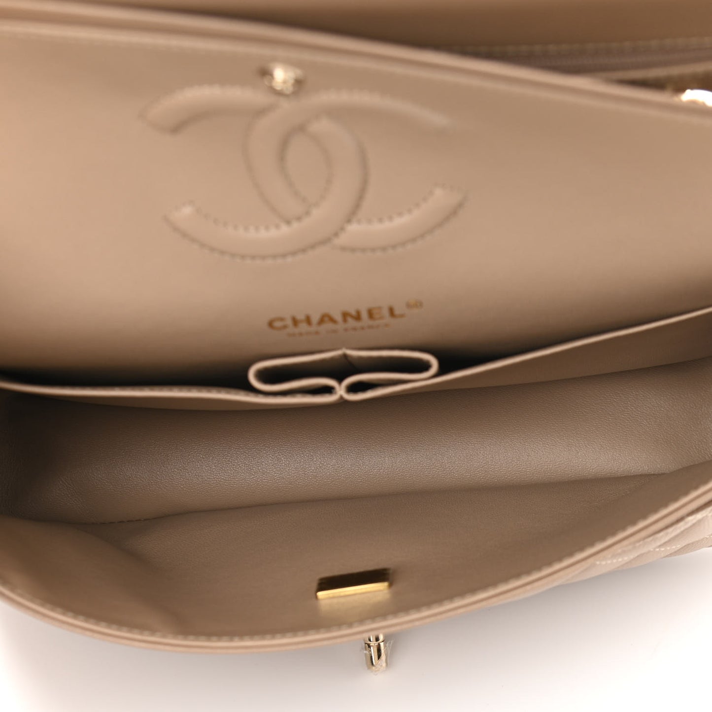 Caviar Quilted Medium Double Flap Beige