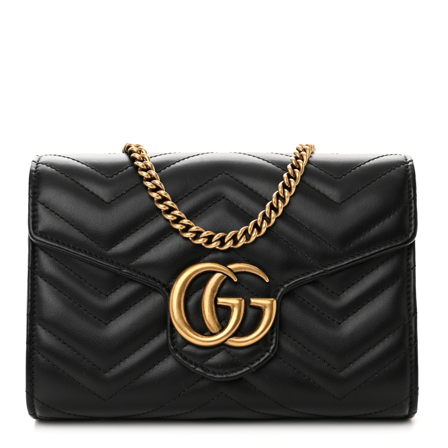 Gucci Calfskin Matelasse GG Marmont Chain Wallet Black 1 of 13