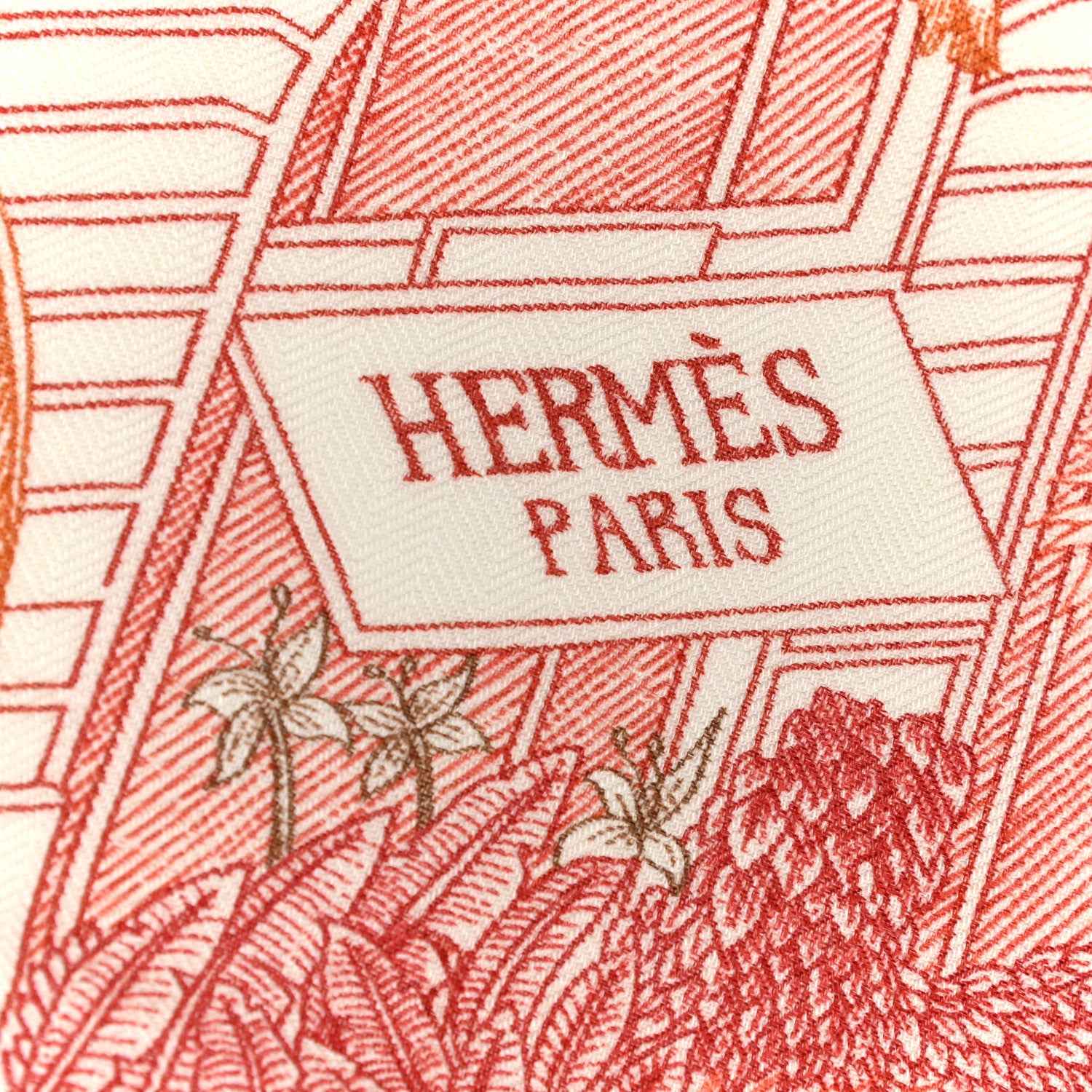 Hermes Cashmere Silk Faubourg Tropical Shawl 140 White Rouge Corail 2 of 6