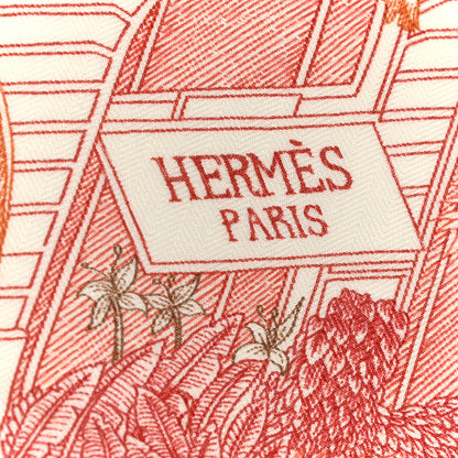 Hermes Cashmere Silk Faubourg Tropical Shawl 140 White Rouge Corail 2 of 6