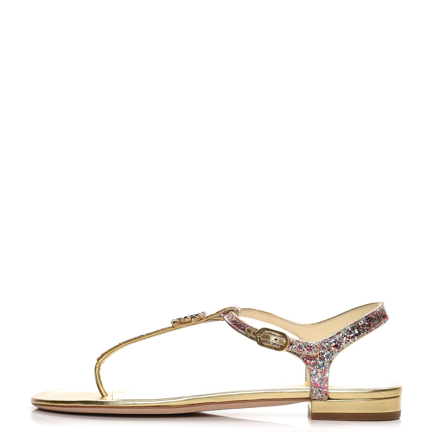Metallic Lambskin Glitter Gripoix CC Sandals 38 Gold