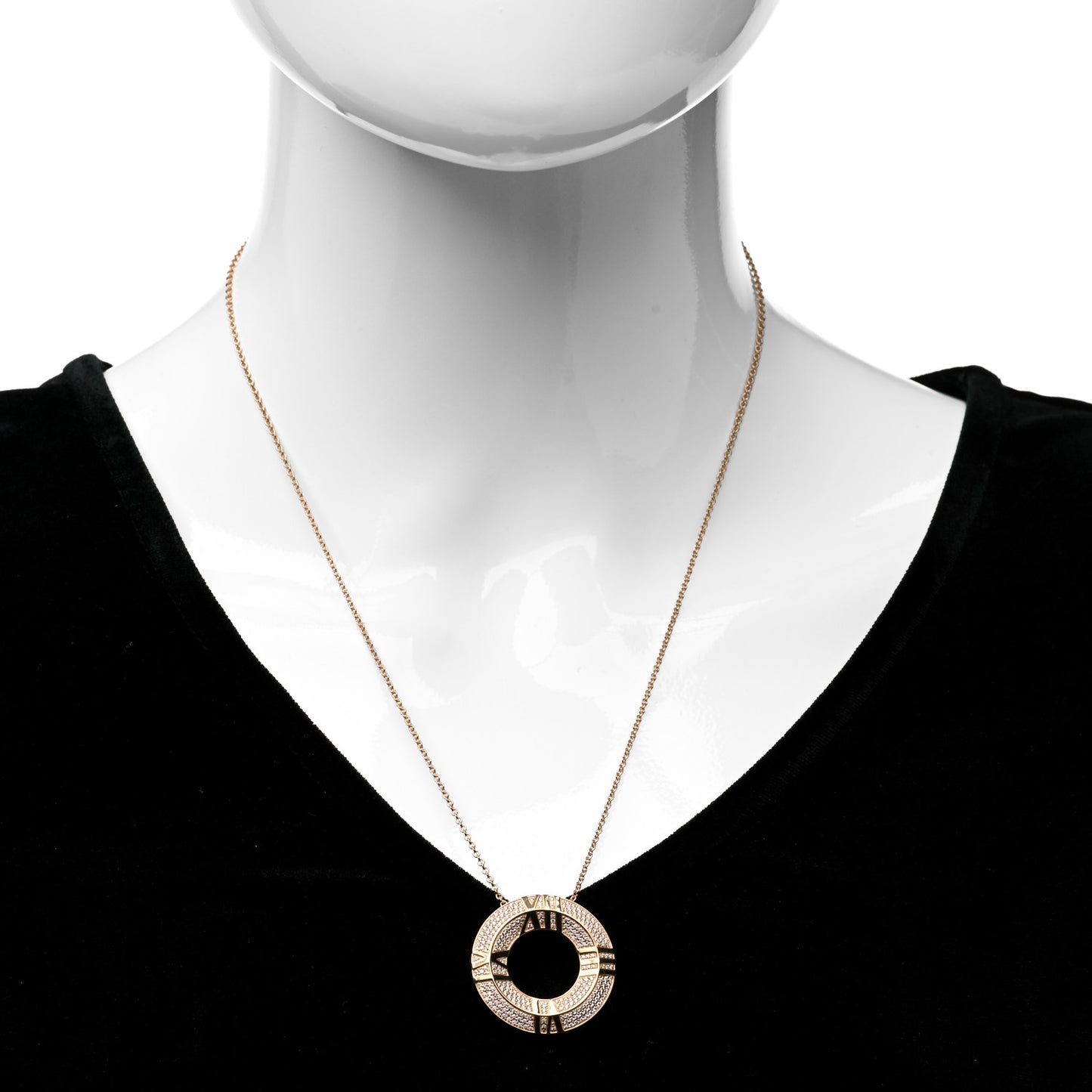 18K Rose Gold Diamond X Closed Circle Pendant Necklace