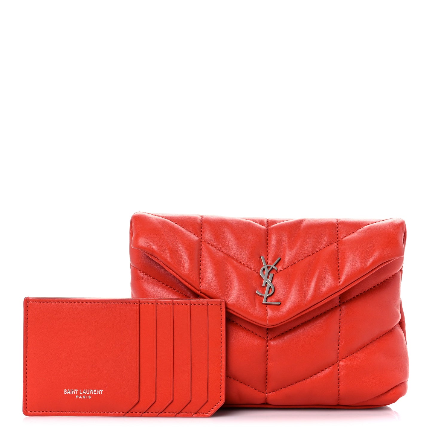 Lambskin Monogram Loulou Puffer Pouch Clutch Coral