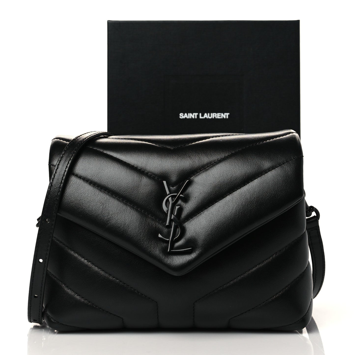 Calfskin Y Quilted Monogram Toy Loulou Crossbody Bag Black