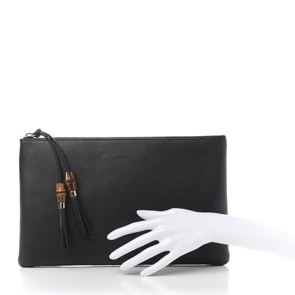 Gucci Pebbled Calfskin Large Bamboo Clutch Black 2 of 10
