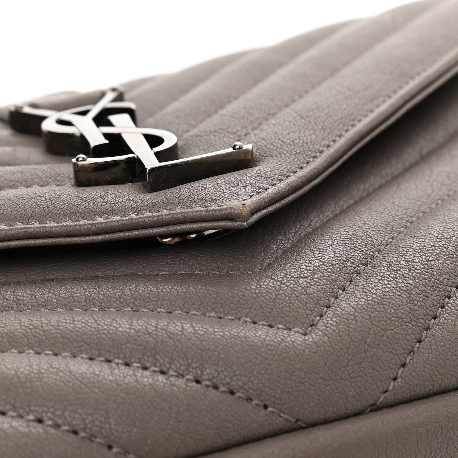 Saint Laurent Sheepskin Matelasse Chevron Monogram Medium College Bag Light Coal 14 of 14