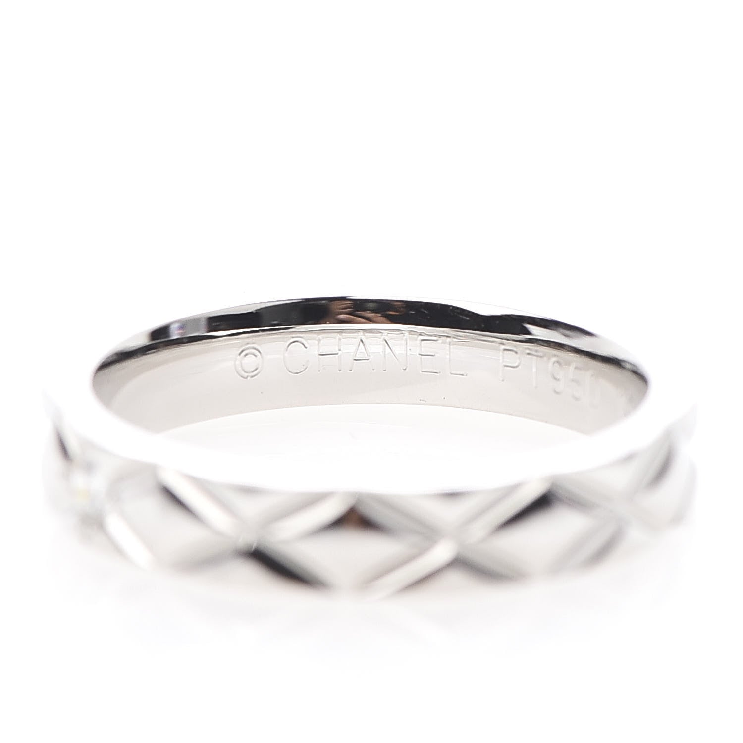 Chanel Platinum Diamond Small Matelasse Solitaire Ring 49 4.75 4 of 5
