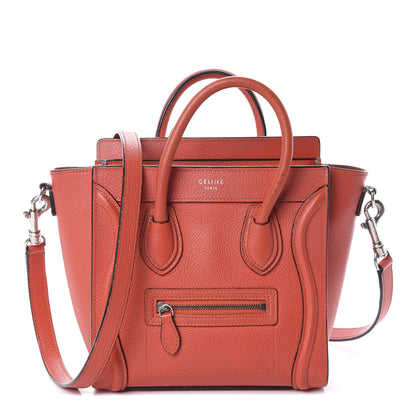 Celine Drummed Calfskin Nano Luggage Vermillion 1 of 15