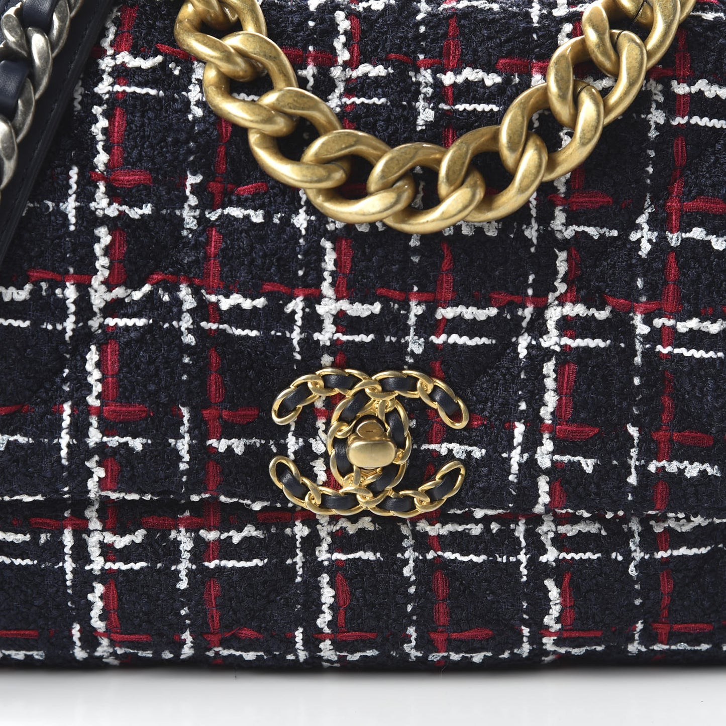 Tweed Quilted Large 19 Flap Navy Blue White Red