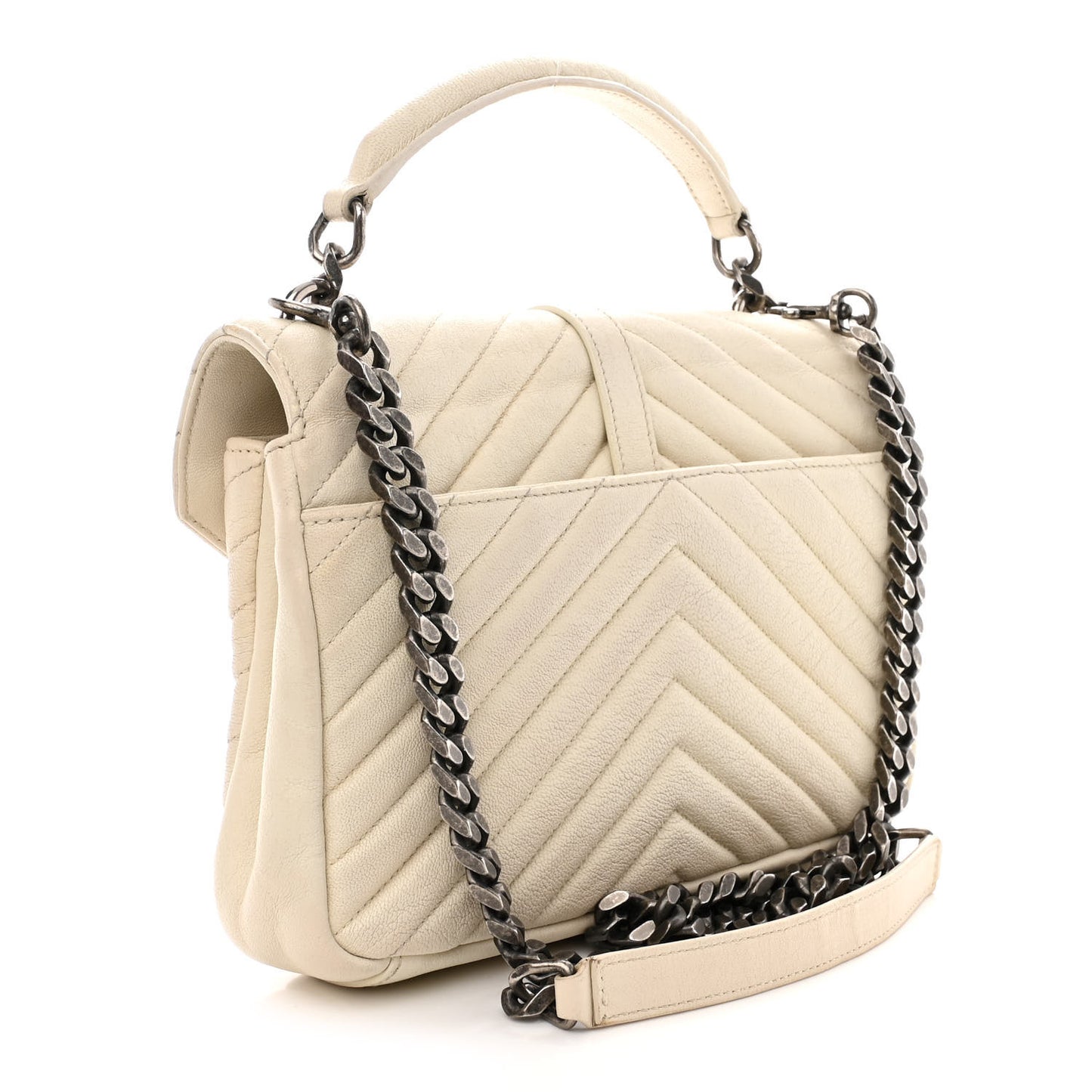 Sheepskin Matelasse Chevron Monogram Medium College Bag Dove White