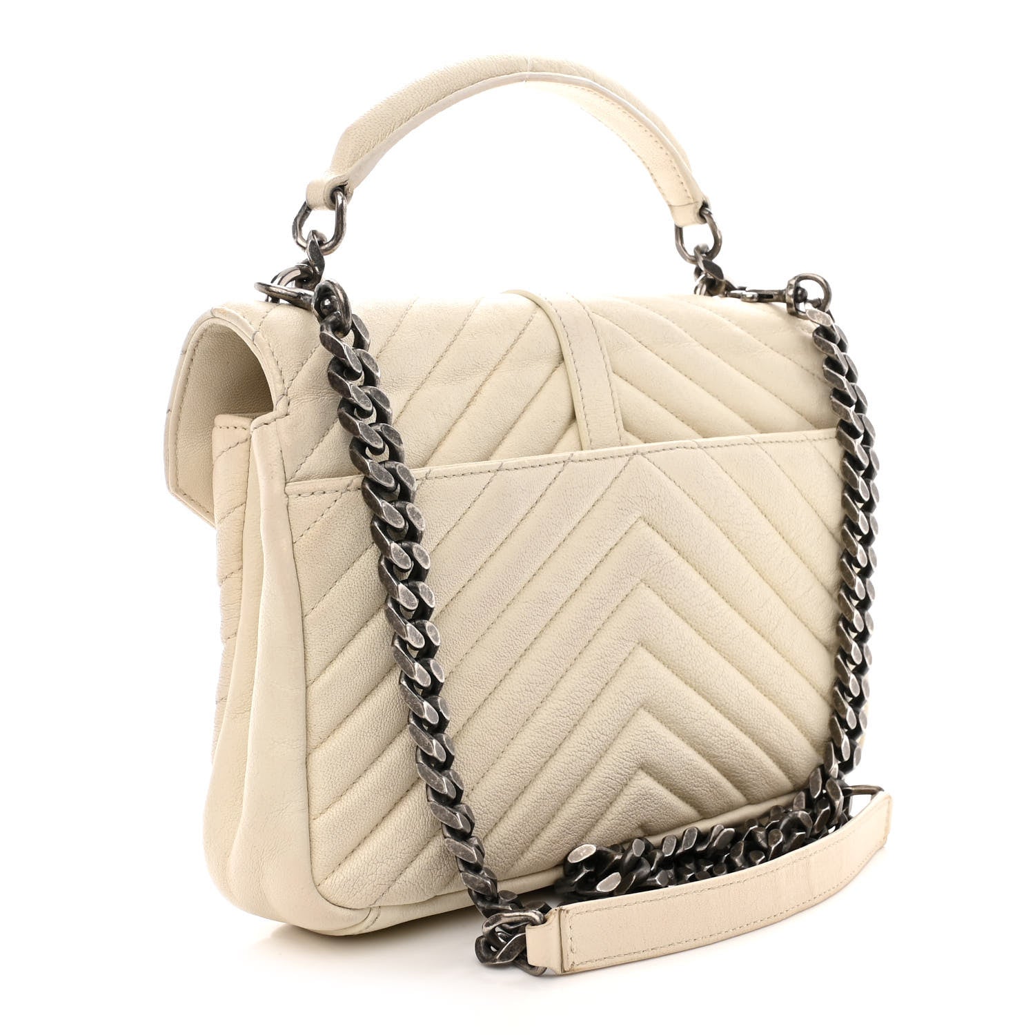 Saint Laurent Sheepskin Matelasse Chevron Monogram Medium College Bag Dove White 3 of 20