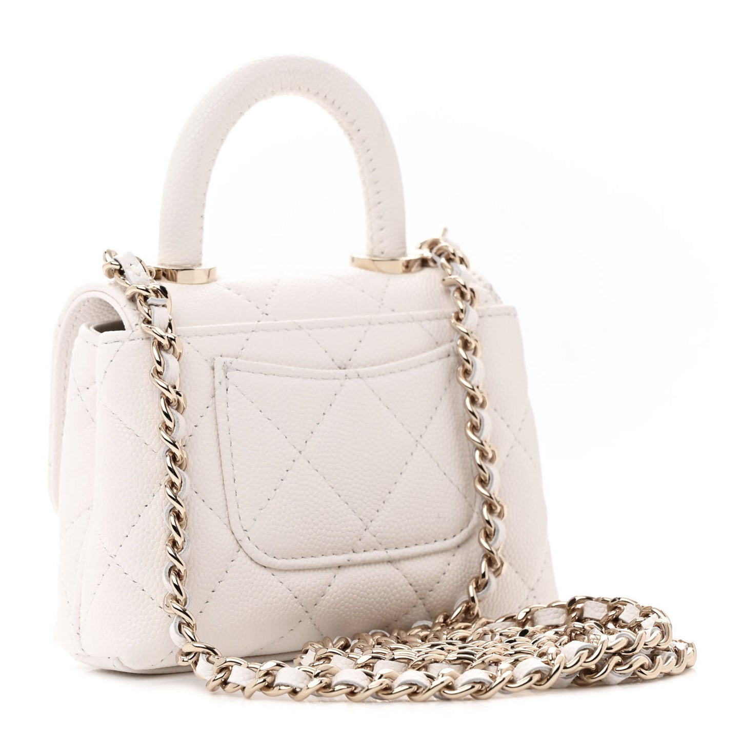 Caviar Quilted Nano Coco Handle Clutch With Chain White