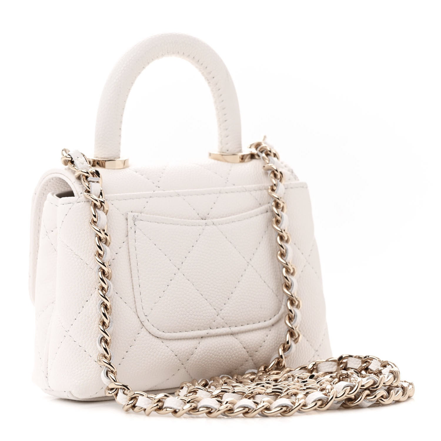 Chanel Caviar Quilted Nano Coco Handle Clutch With Chain White 3 of 10