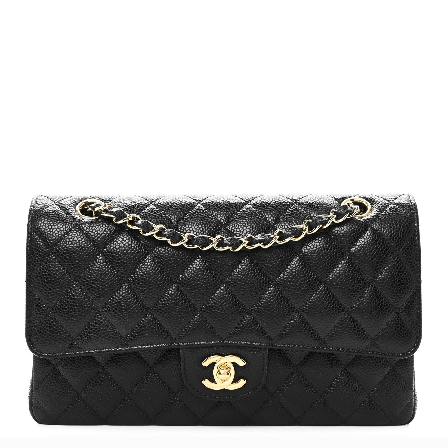 Caviar Quilted Medium Double Flap Black