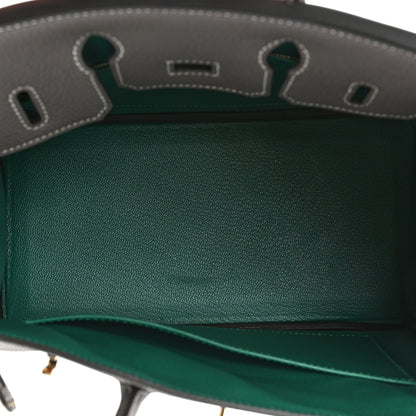 Hermes Togo Horseshoe Birkin 25 Etain Malachite 5 of 13