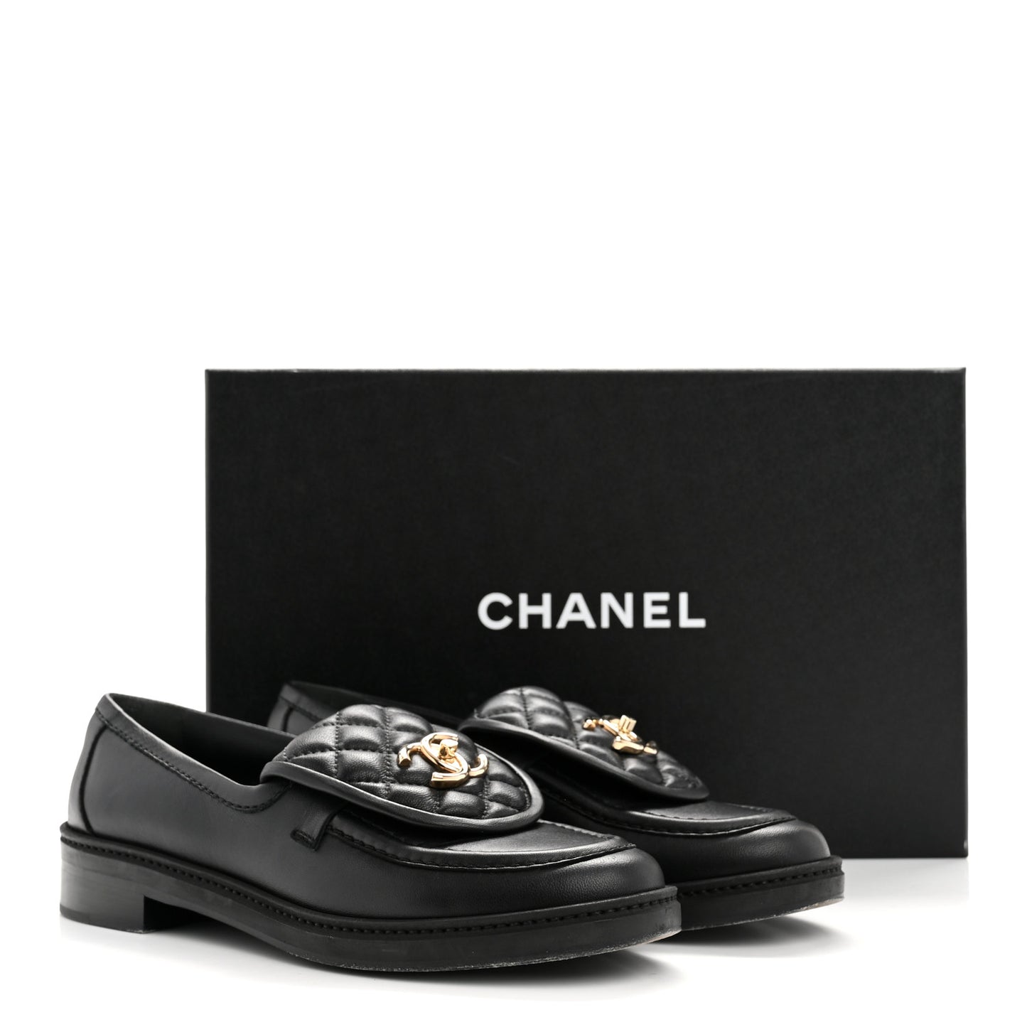 Lambskin Quilted CC Turnlock Loafers 38 Black