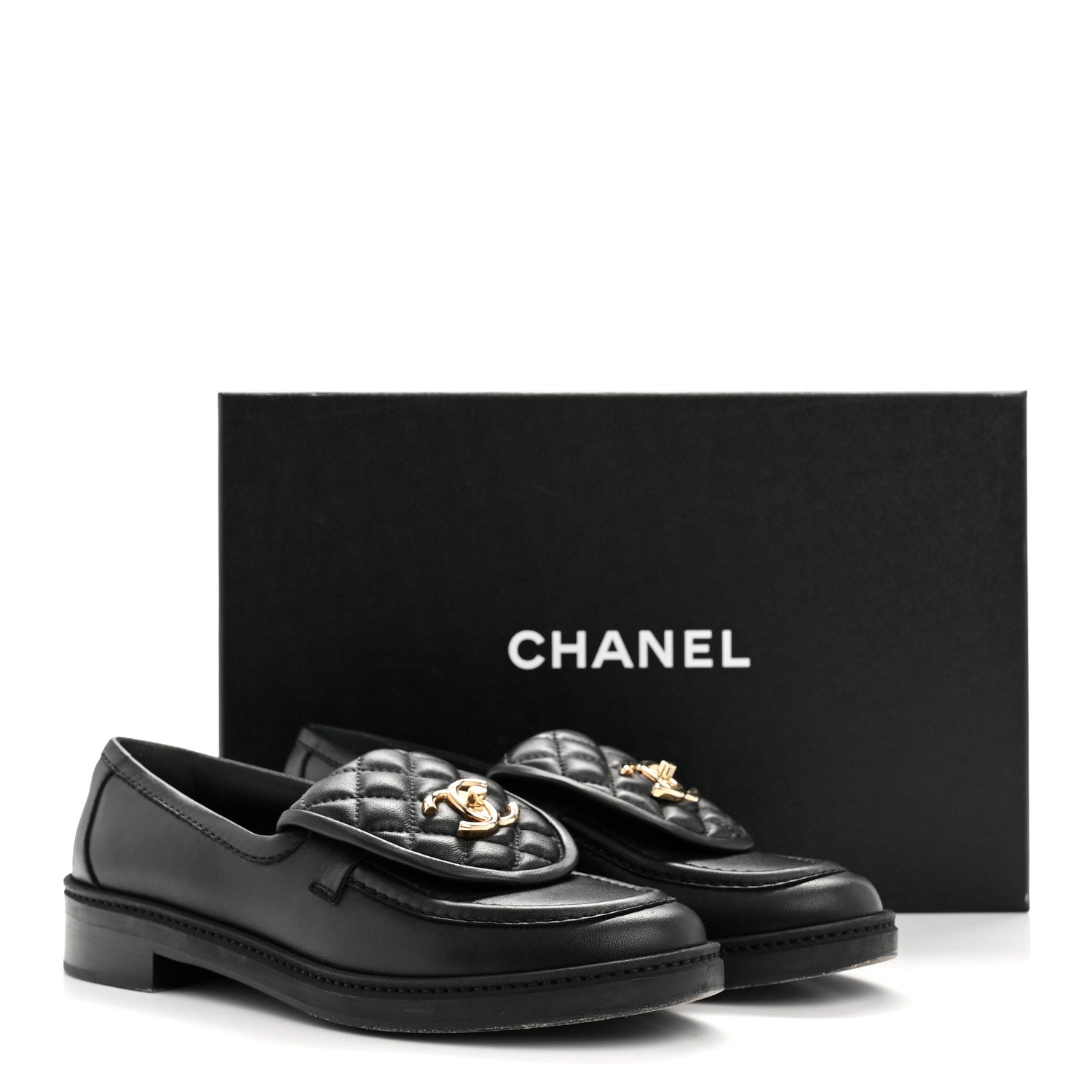 Chanel Lambskin Quilted CC Turnlock Loafers 38 Black 11 of 11