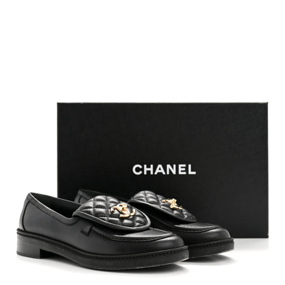 Chanel Lambskin Quilted CC Turnlock Loafers 38 Black 11 of 11