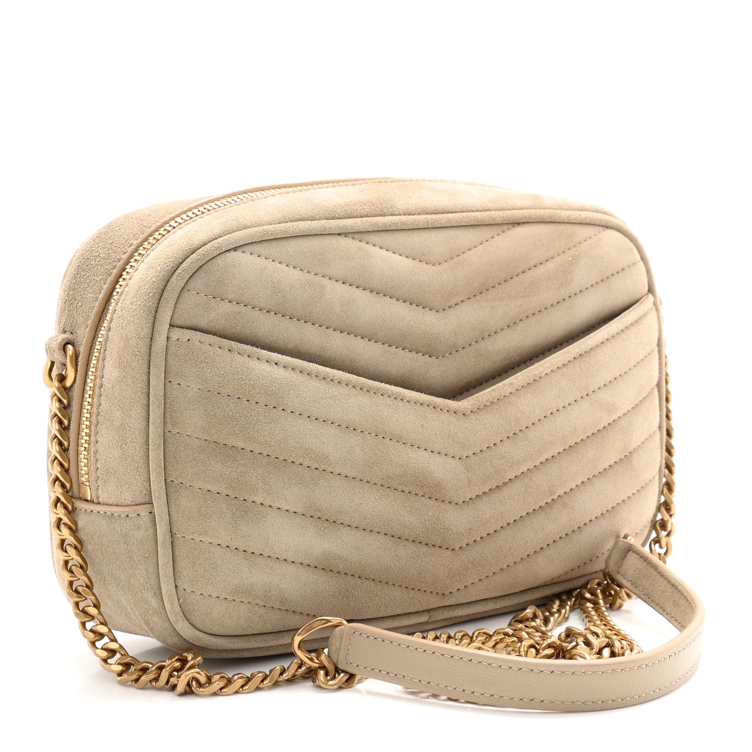 Saint Laurent Suede Matelasse Monogram Mini Lou Camera Bag Matte Gold 3 of 11