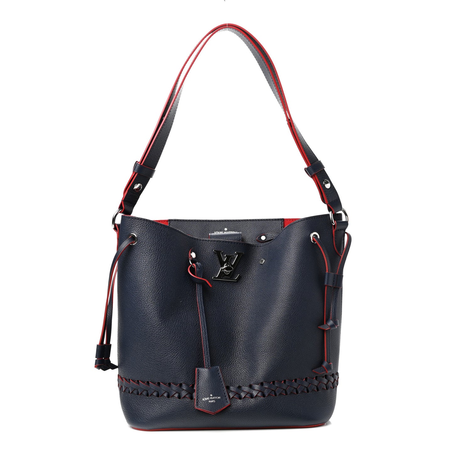 Soft Calfskin Braided Lockme Bucket Marine Rouge