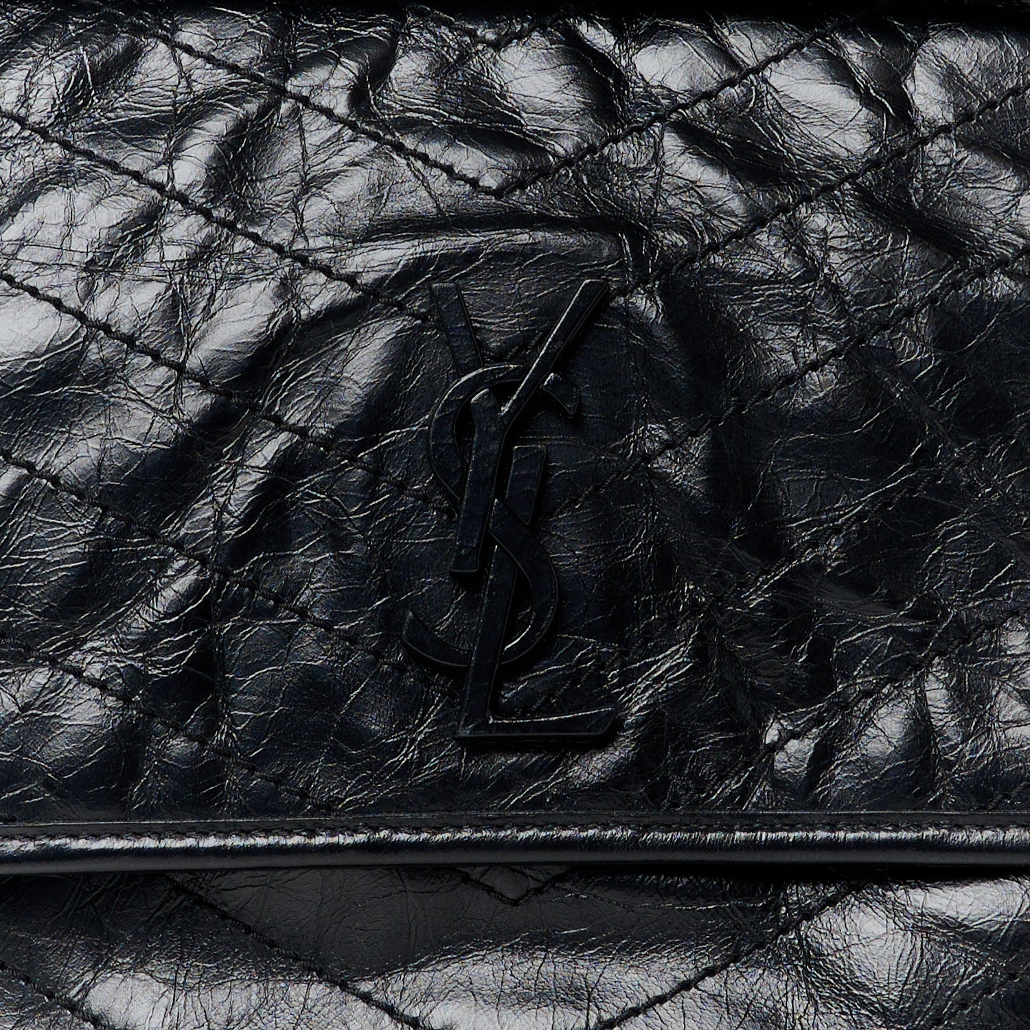 Saint Laurent Crinkled Calfskin Matelasse Monogram Large Niki Chain Satchel Black 9 of 11