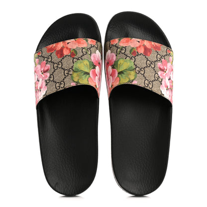 Gucci GG Supreme Monogram Blooms Slide Sandals 40 Beige Multicolor 2 of 10