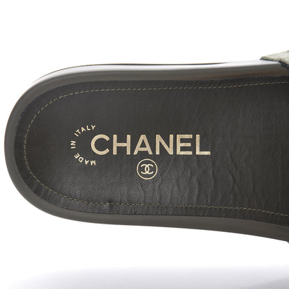 Chanel Canvas Chain Flat Sandals 37 Khaki 10 of 13