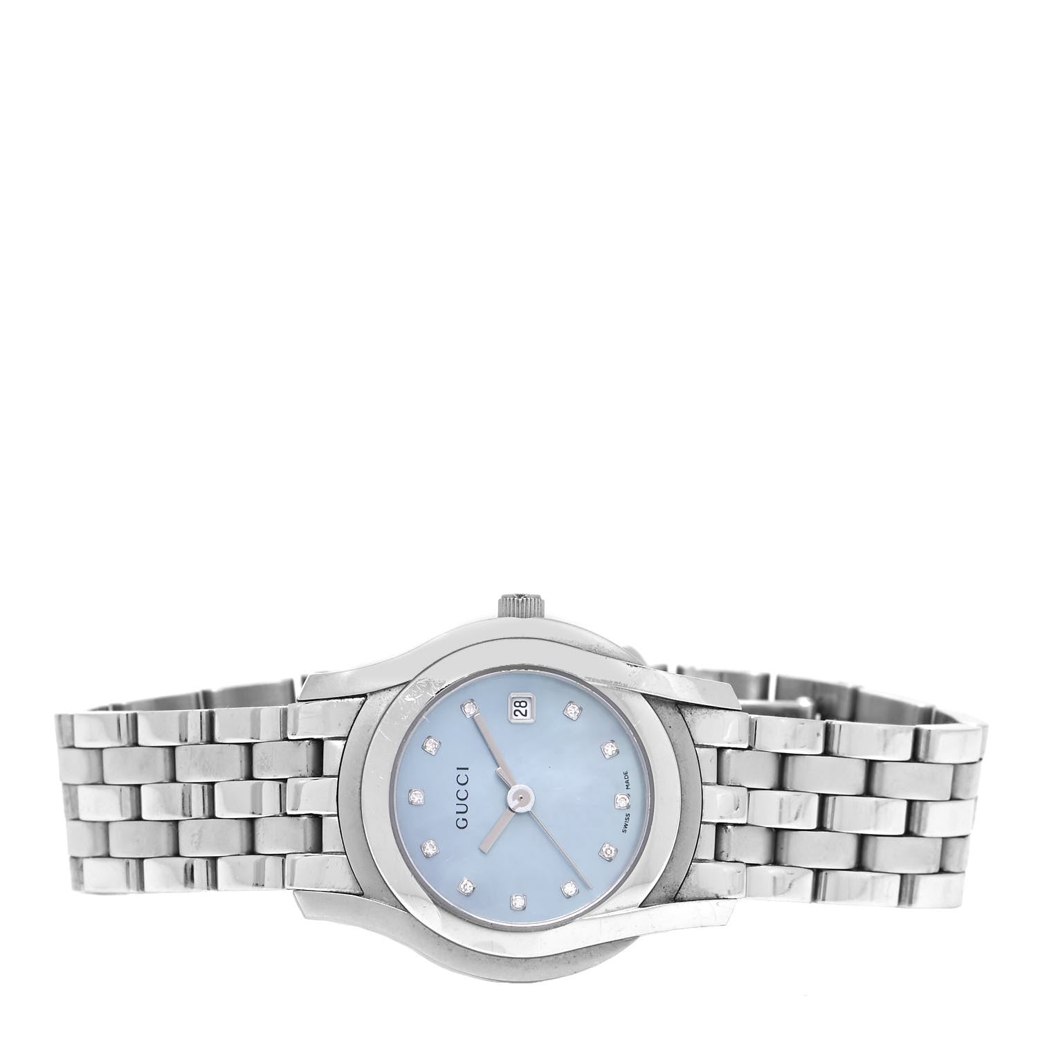 Gucci Stainless Steel Diamond Blue Mother of Pearl 27mm 5500L Quartz Watch 2 of 4