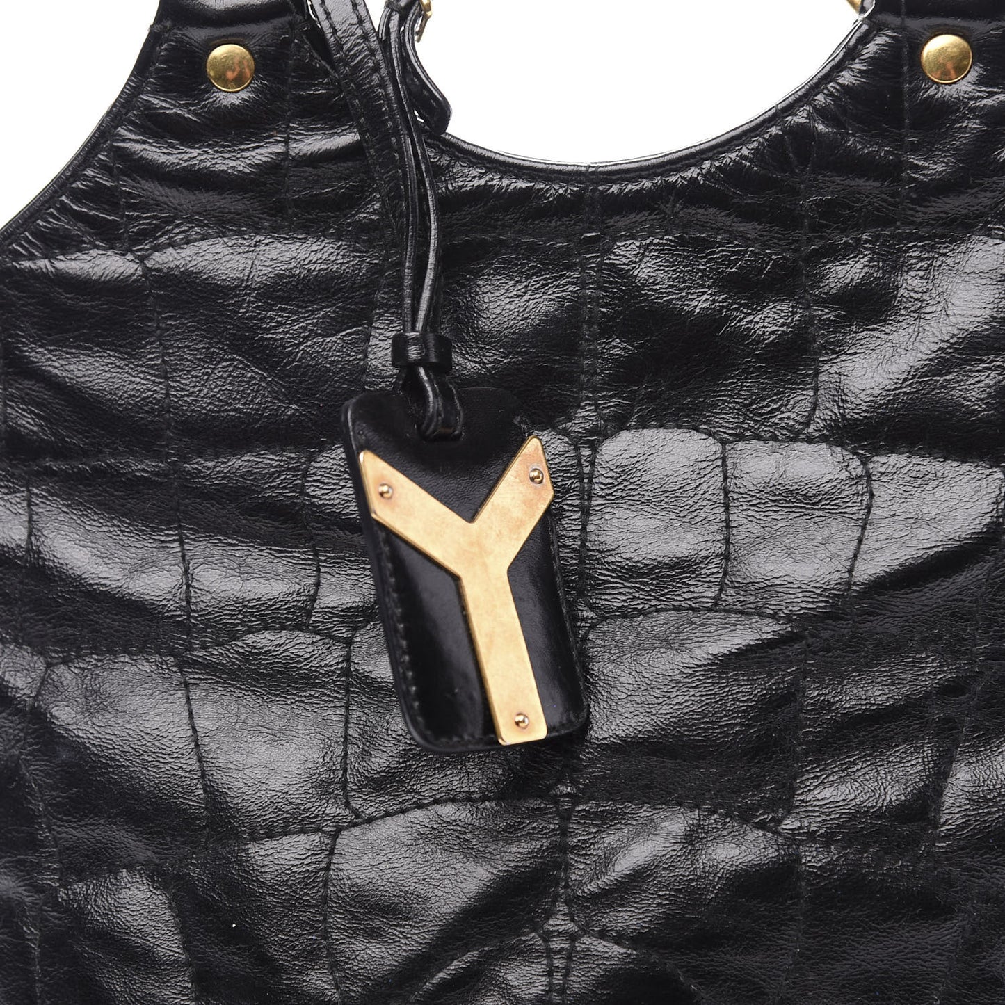 Glazed Calfskin Crocodile Embossed Tribute Tote Black