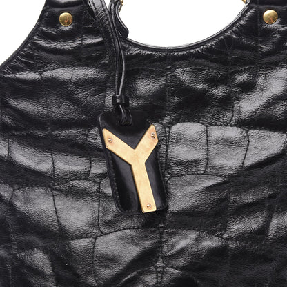 Saint Laurent Glazed Calfskin Crocodile Embossed Tribute Tote Black 9 of 9