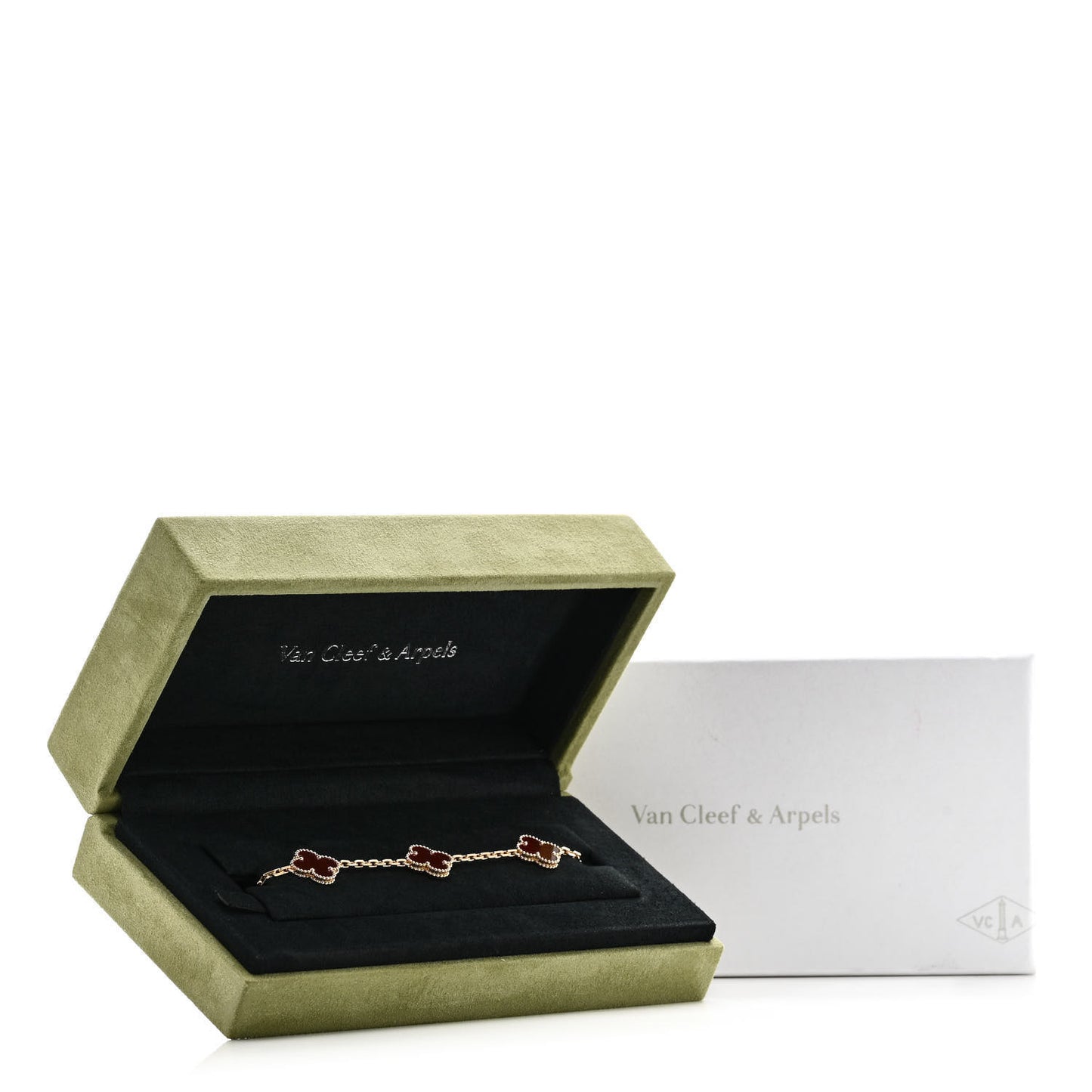 18K Yellow Gold Carnelian 5 Motifs Vintage Alhambra Bracelet