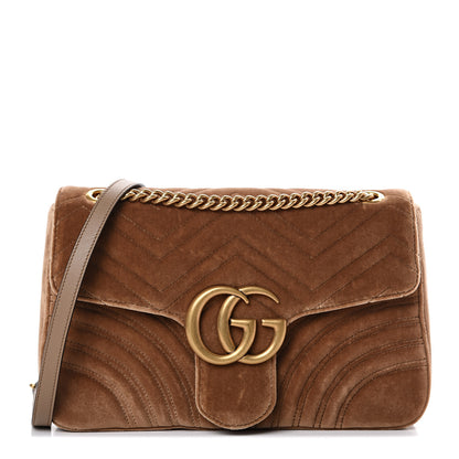 Gucci Velvet Matelasse Medium GG Marmont Shoulder Bag Taupe 1 of 14