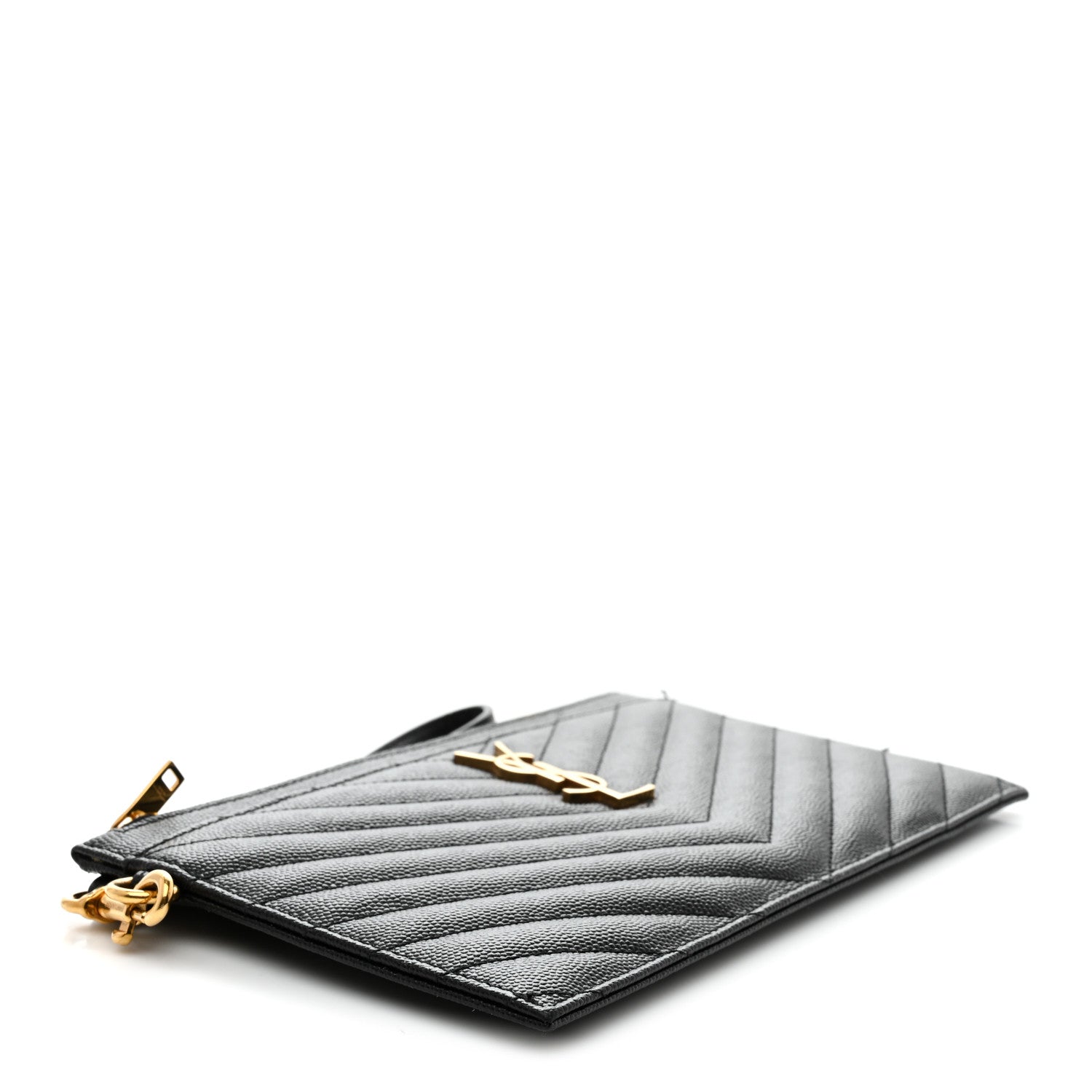 Saint Laurent Grain De Poudre Chevron Monogram Large Bill Pouch Black 4 of 8