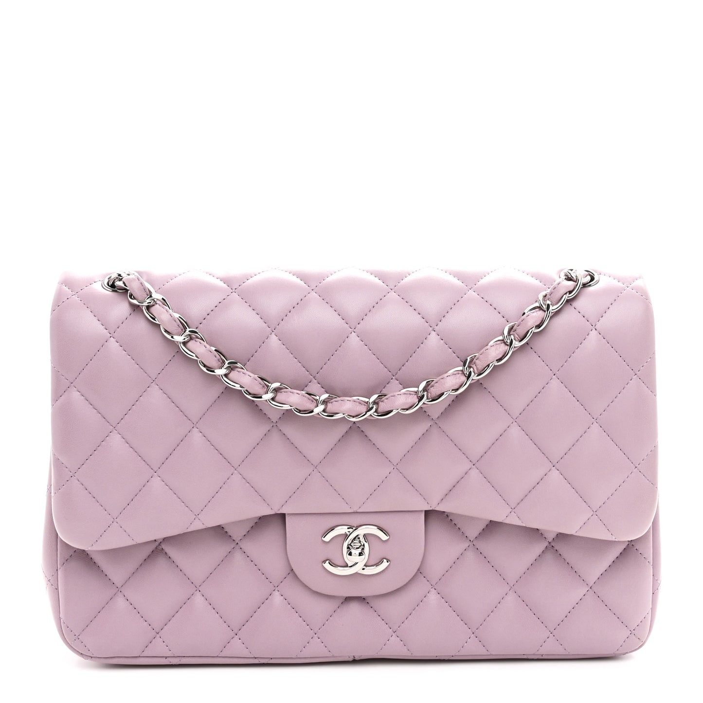 Lambskin Quilted Jumbo Double Flap Light Purple