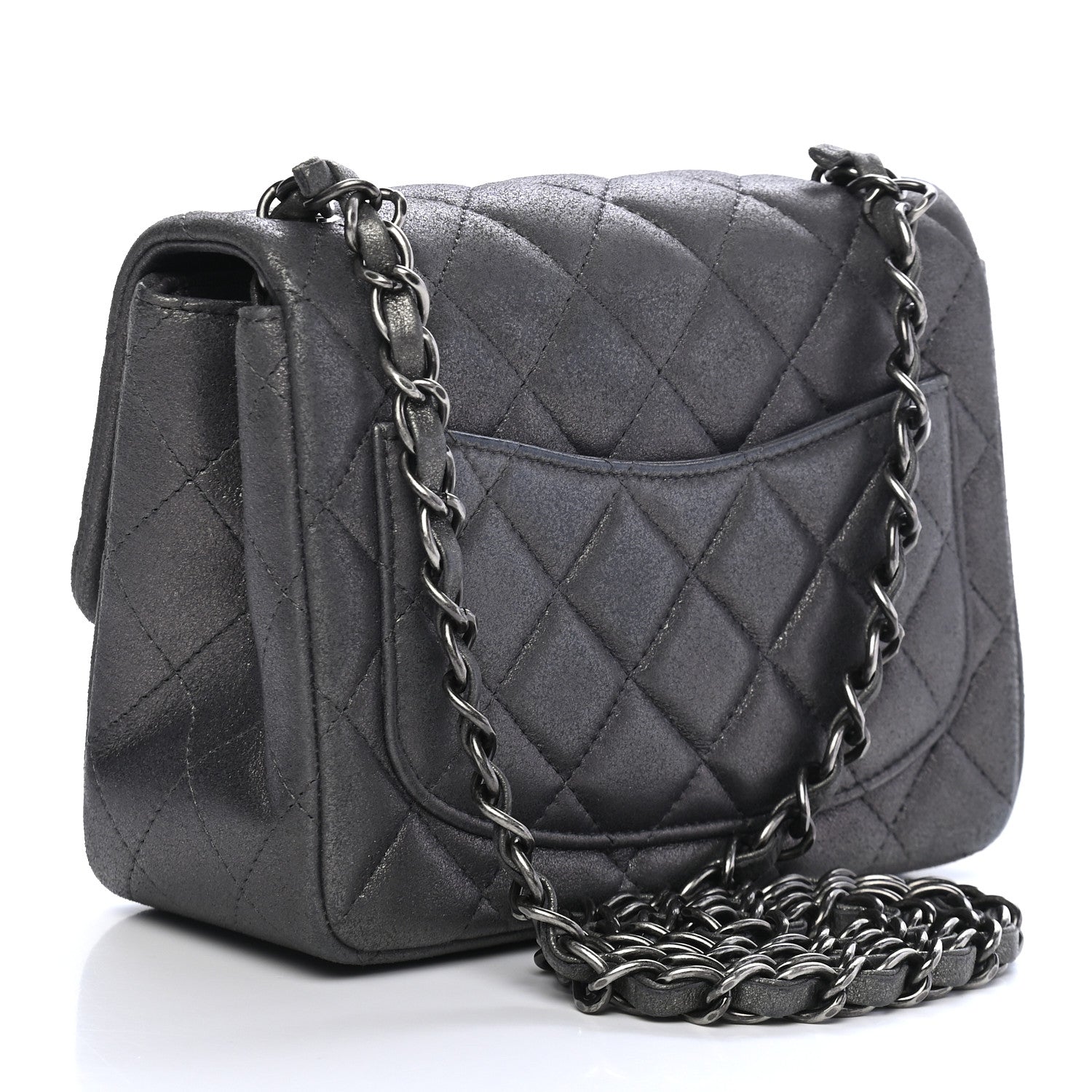 Chanel Metallic Goatskin Quilted Mini Square Flap Charcoal Grey 3 of 8