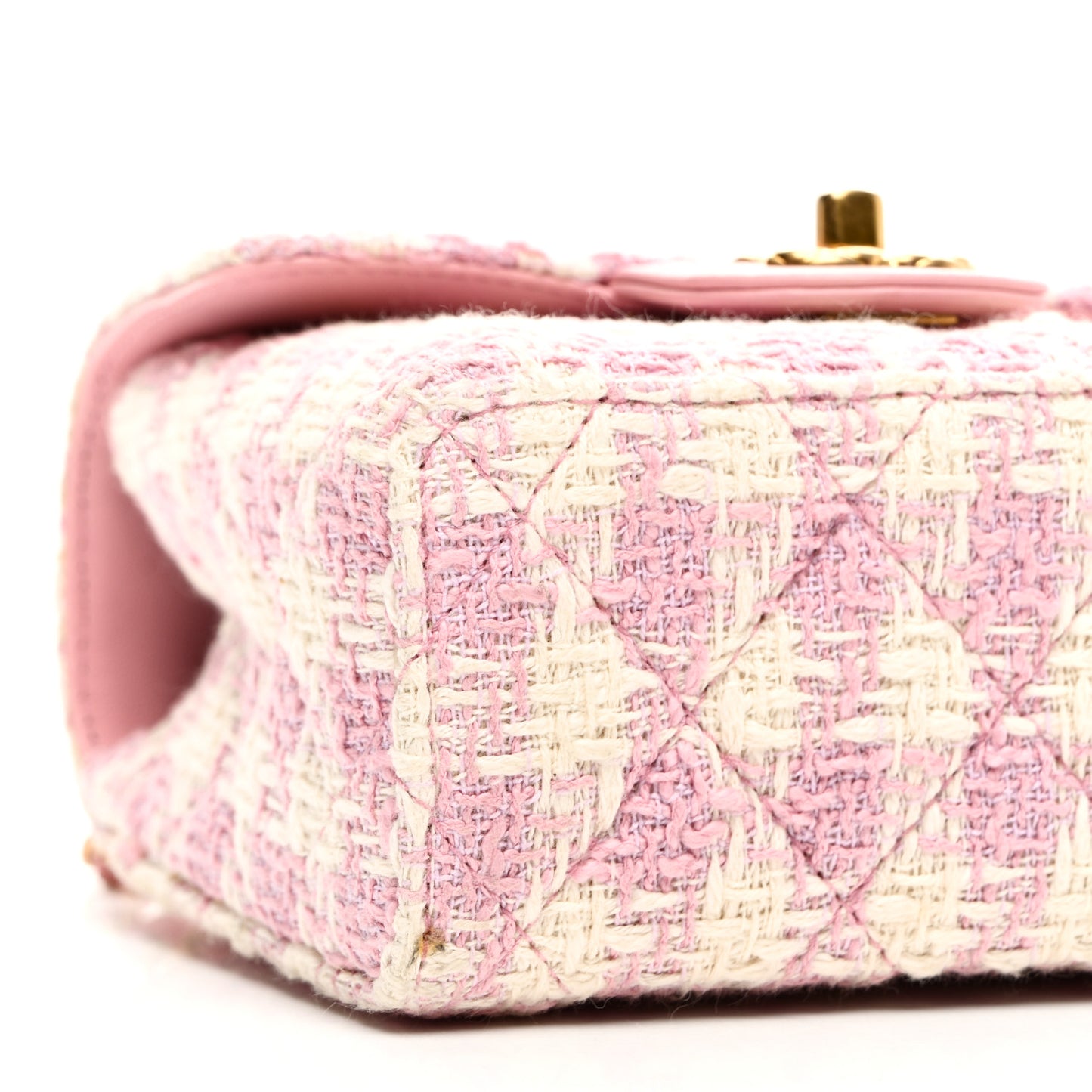 Tweed Handle Crush Top Handle Flap Bag Pink Ecru