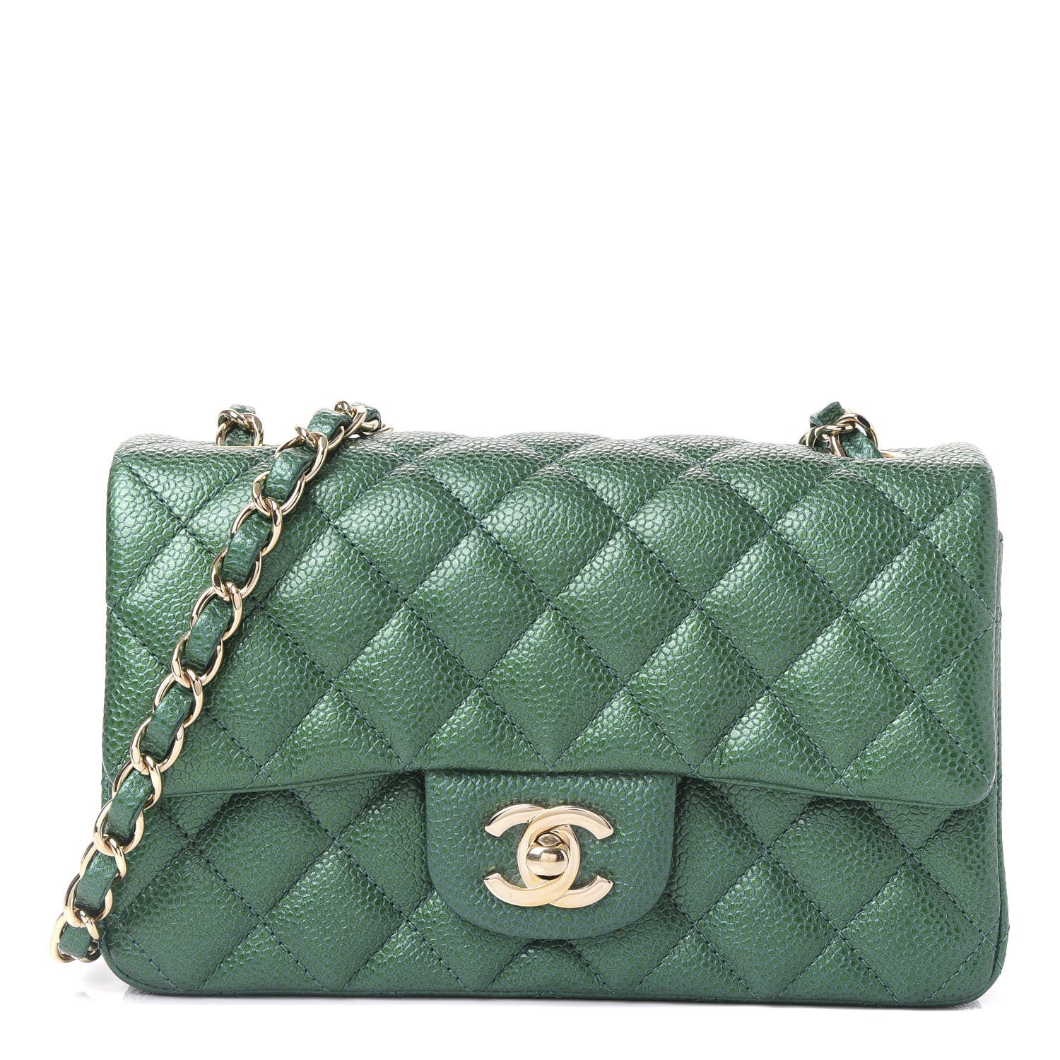 Chanel Metallic Caviar Quilted Mini Rectangular Flap Green 1 of 9