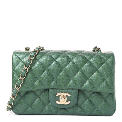 Chanel Metallic Caviar Quilted Mini Rectangular Flap Green 1 of 9
