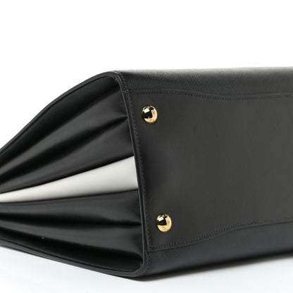 Prada Saffiano City Calfskin Medium Bibliothèque Top Handle Black White 9 of 14