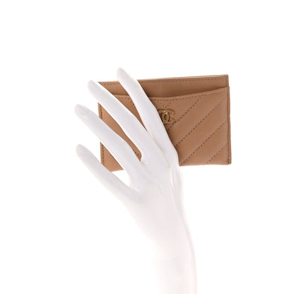 Chanel Sheepskin Chevron Quilted Card Holder Beige 2 of 9