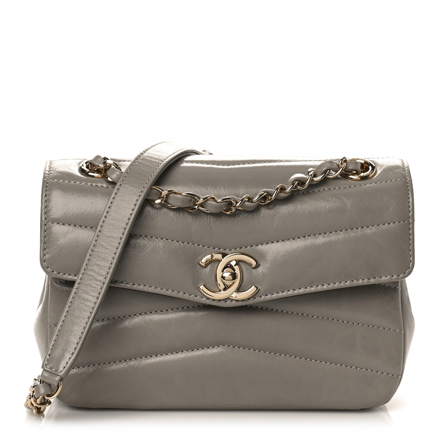 Chanel Shiny Lambskin Quilted Small Chevron Miroir Grey 1 of 12