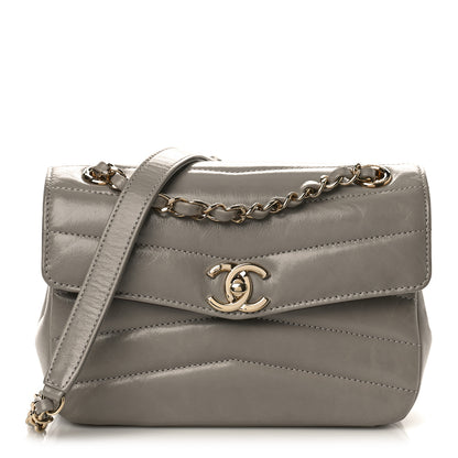 Chanel Shiny Lambskin Quilted Small Chevron Miroir Grey 1 of 12