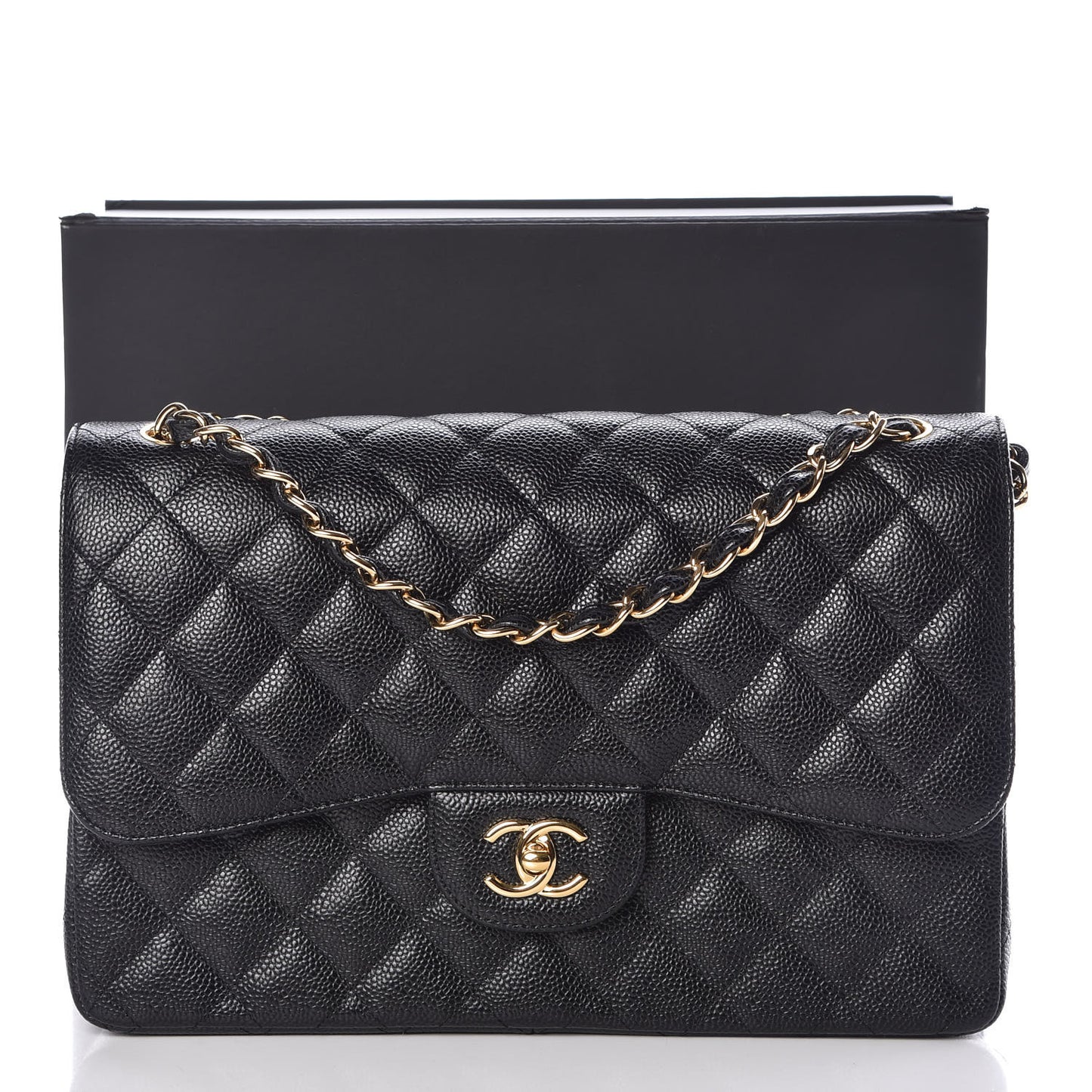Caviar Quilted Jumbo Double Flap Black