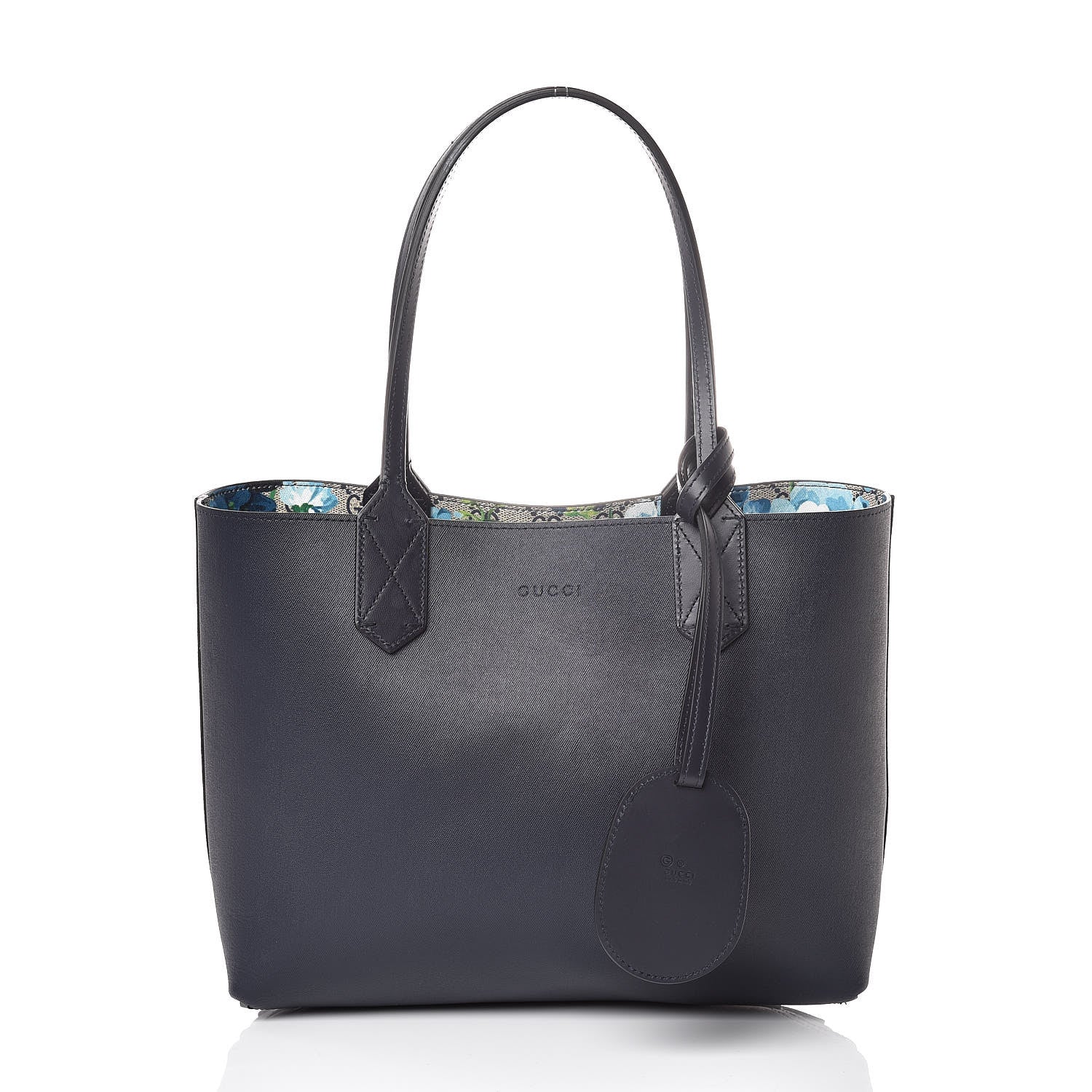 Gucci GG Supreme Monogram Blooms Small Reversible Tote Beige Blue Navy 5 of 9